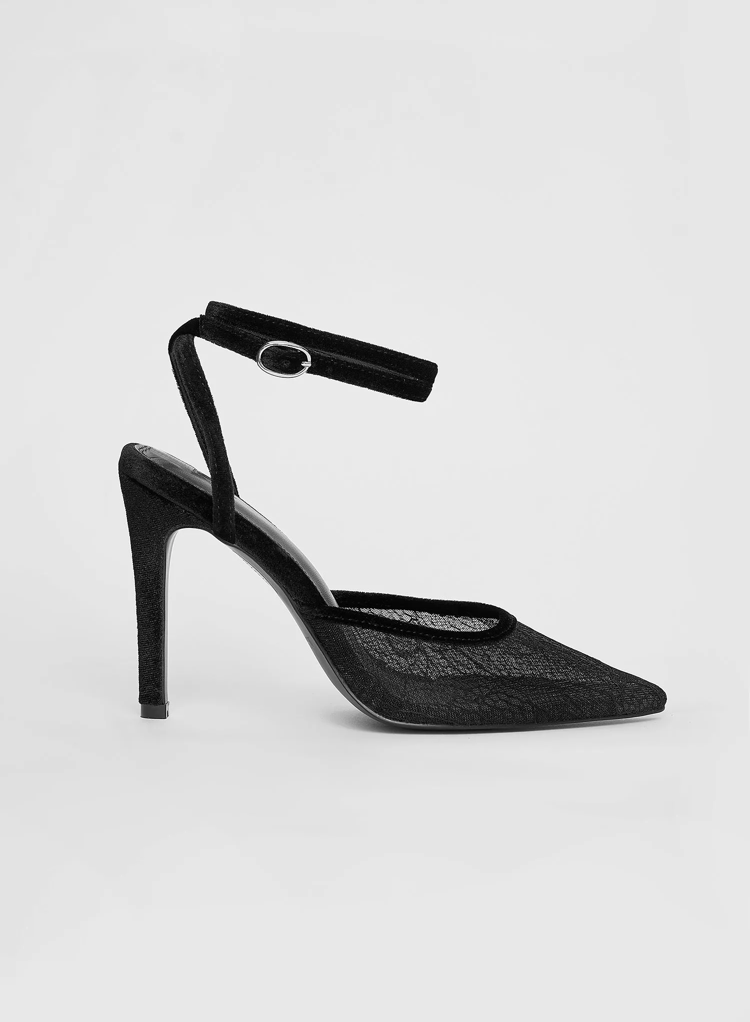 Black Lace Heeled Sandal- Venice sold by 4th and Reckless
