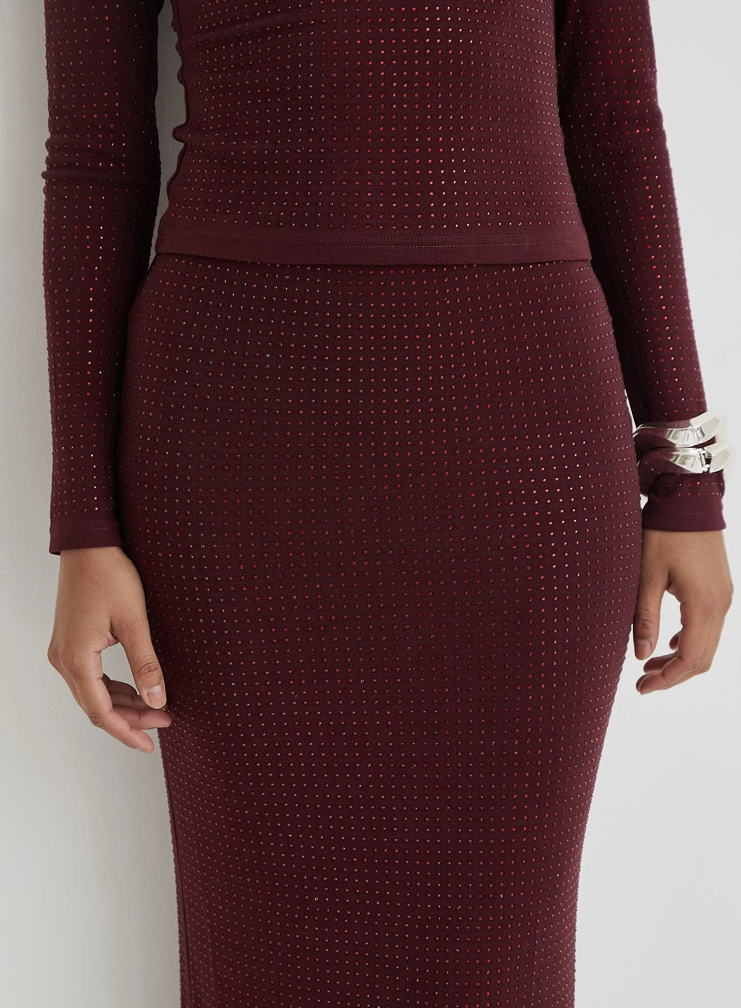 Burgundy Embellished Maxi Skirt sold by 4th and Reckless product image thumbnail 2