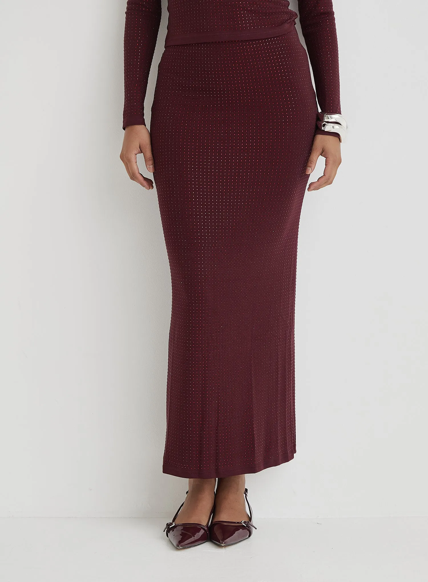 Burgundy Embellished Maxi Skirt sold by 4th and Reckless product image thumbnail 3