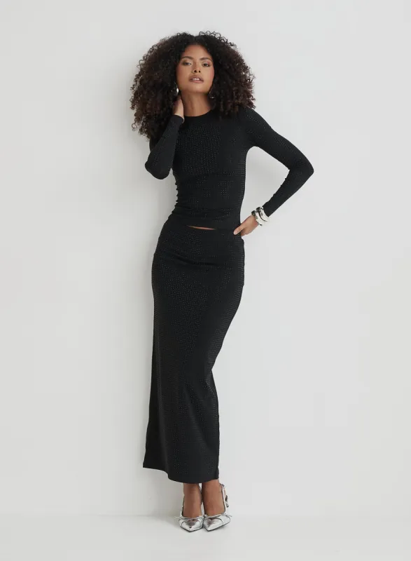 Black Embellished Maxi Skirt- Indigo sold by 4th and Reckless