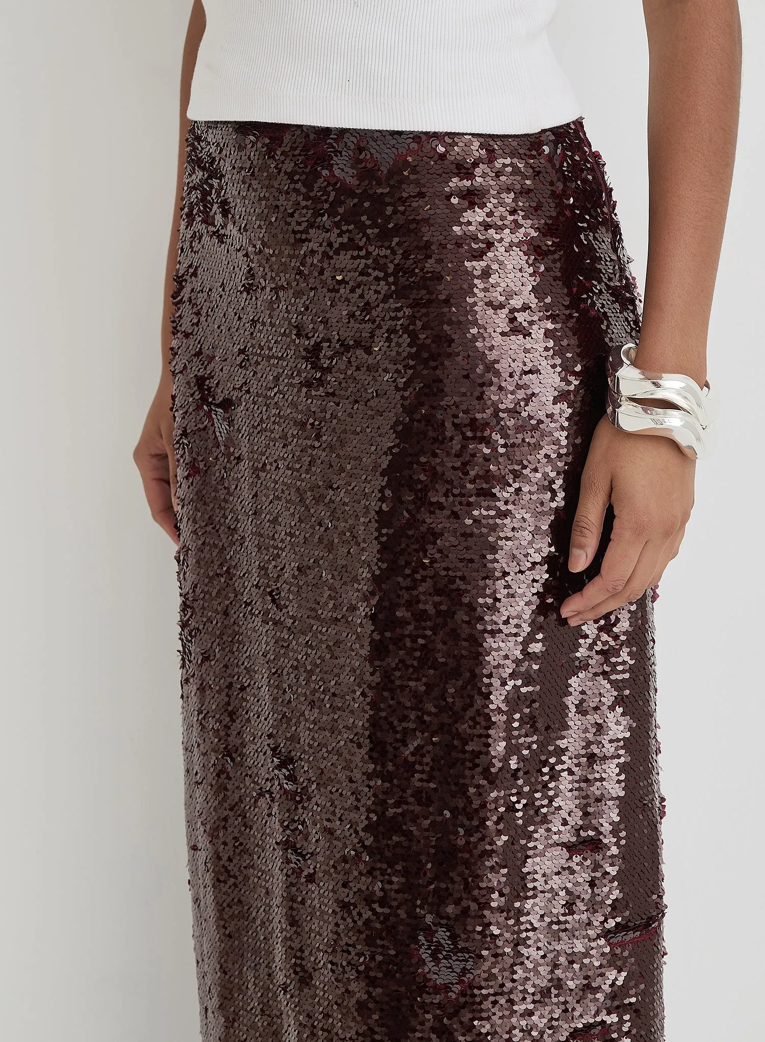 Burgundy Sequin Maxi Skirt sold by 4th and Reckless product image thumbnail 4