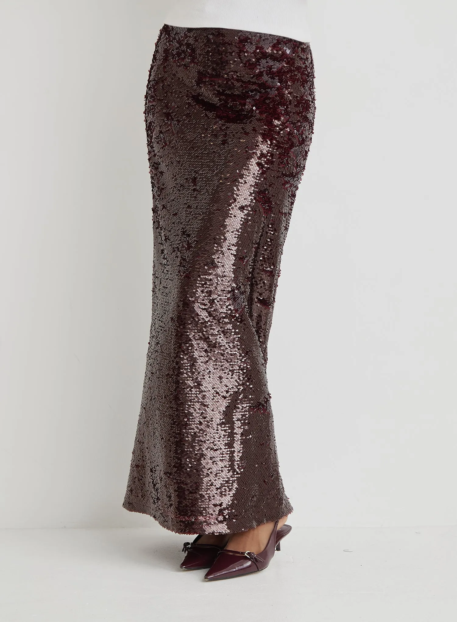 Burgundy Sequin Maxi Skirt sold by 4th and Reckless product image thumbnail 5