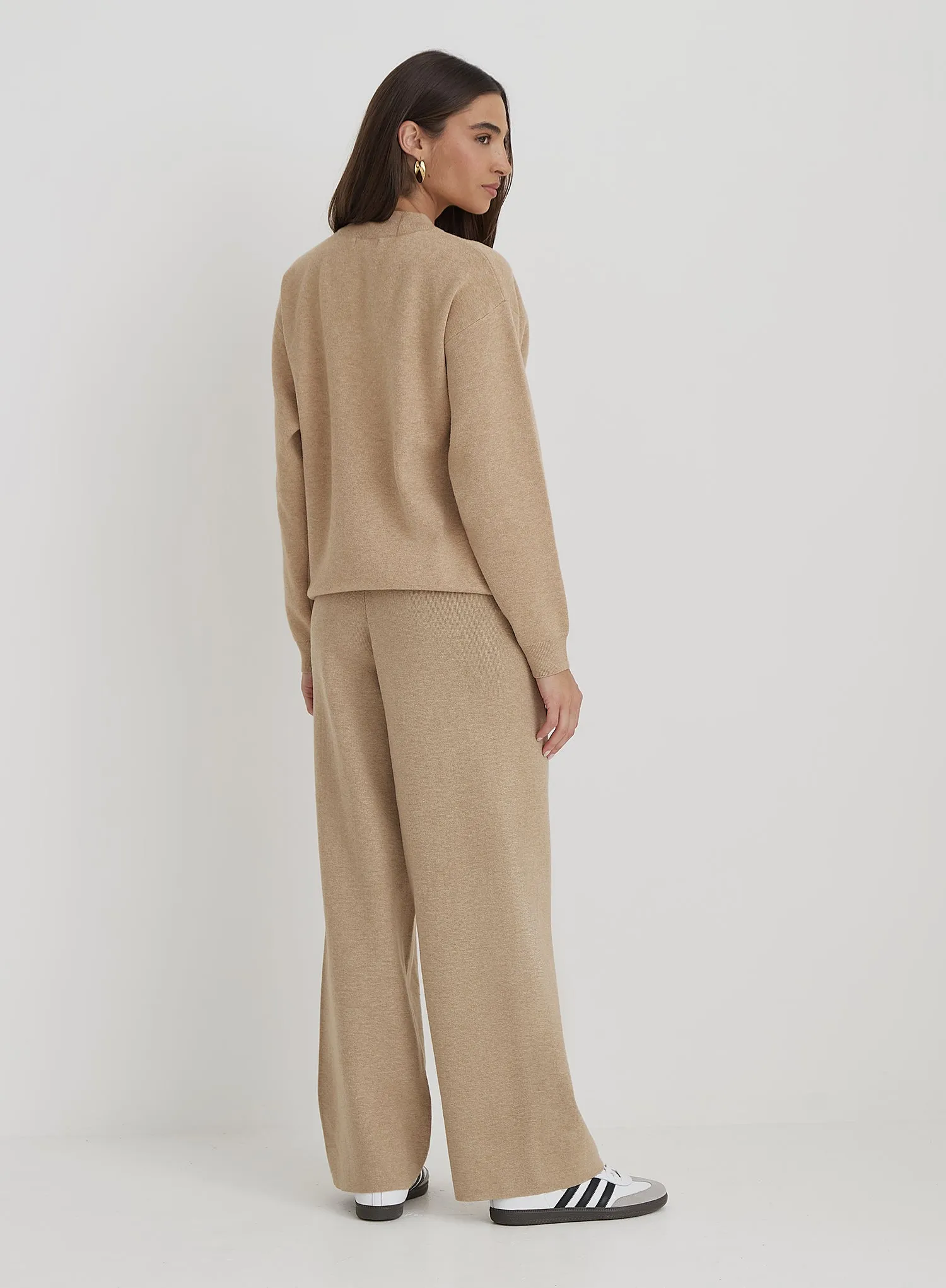 Beige Knitted Wide Leg Trouser sold by 4th and Reckless product image thumbnail 4