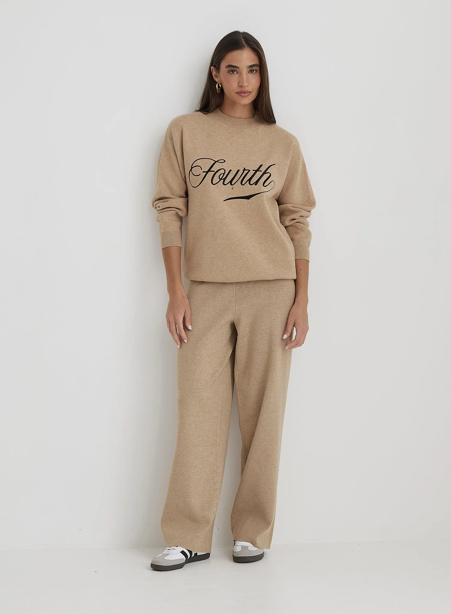 Beige Knitted Wide Leg Trouser sold by 4th and Reckless