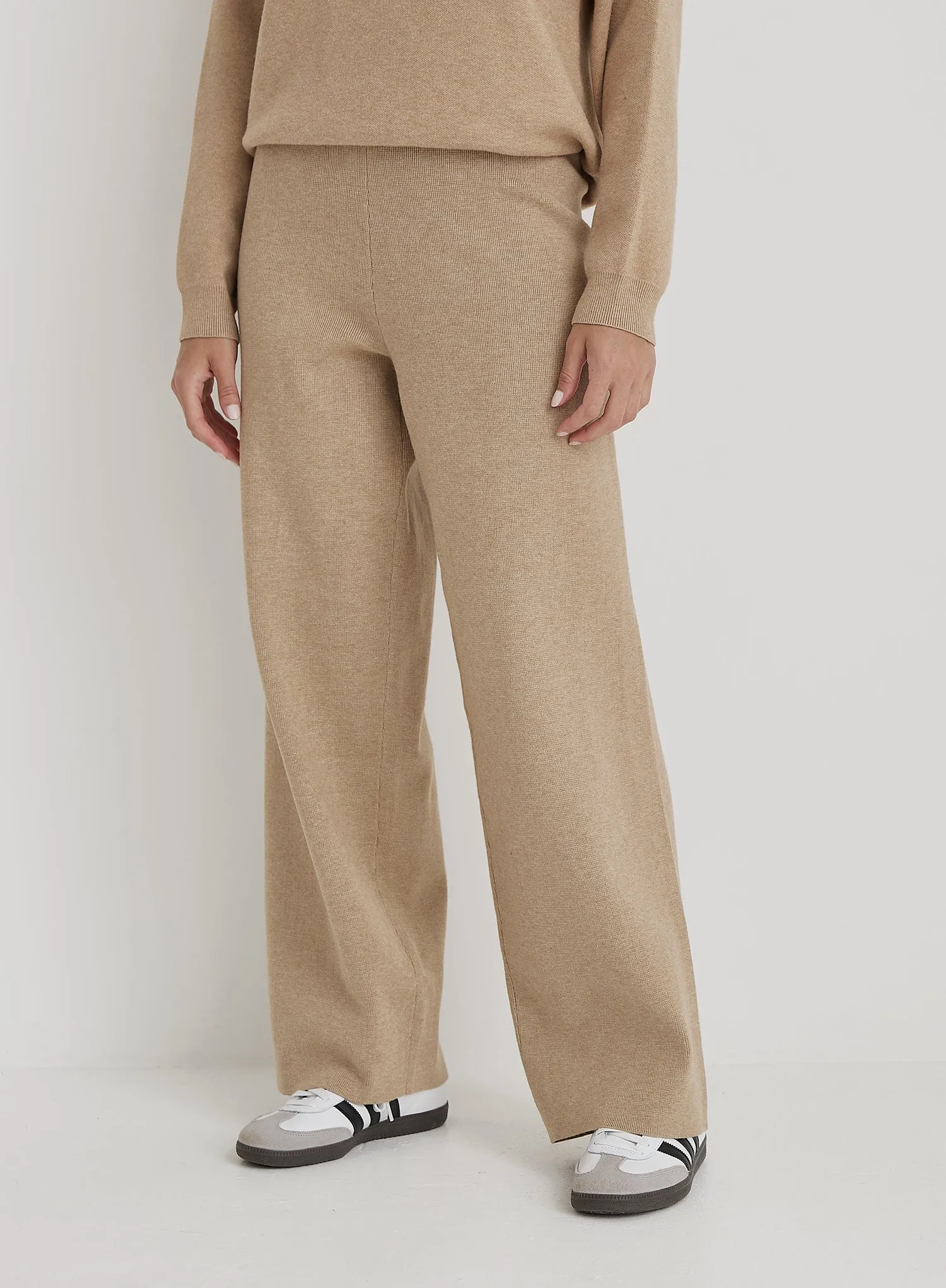 Beige Knitted Wide Leg Trouser sold by 4th and Reckless product image thumbnail 2