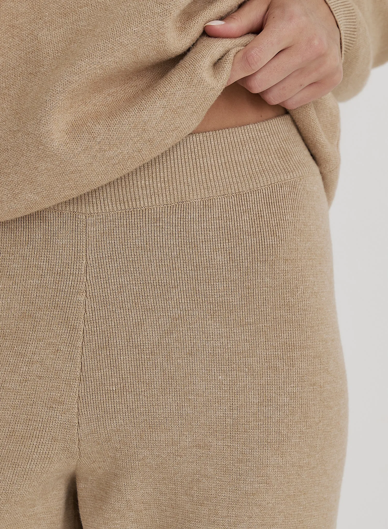 Beige Knitted Wide Leg Trouser sold by 4th and Reckless product image thumbnail 3