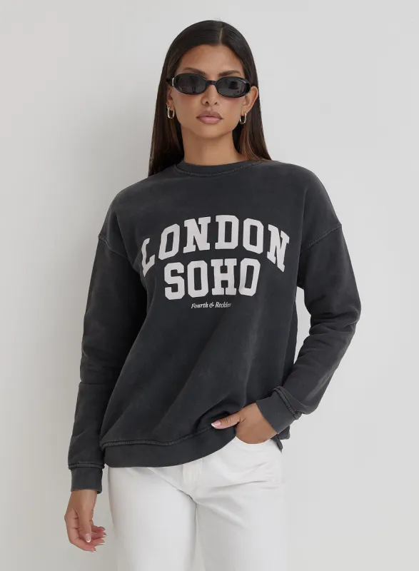 Acid Wash London Slogan Classic Longline Sweatshirt- London sold by 4th and Reckless