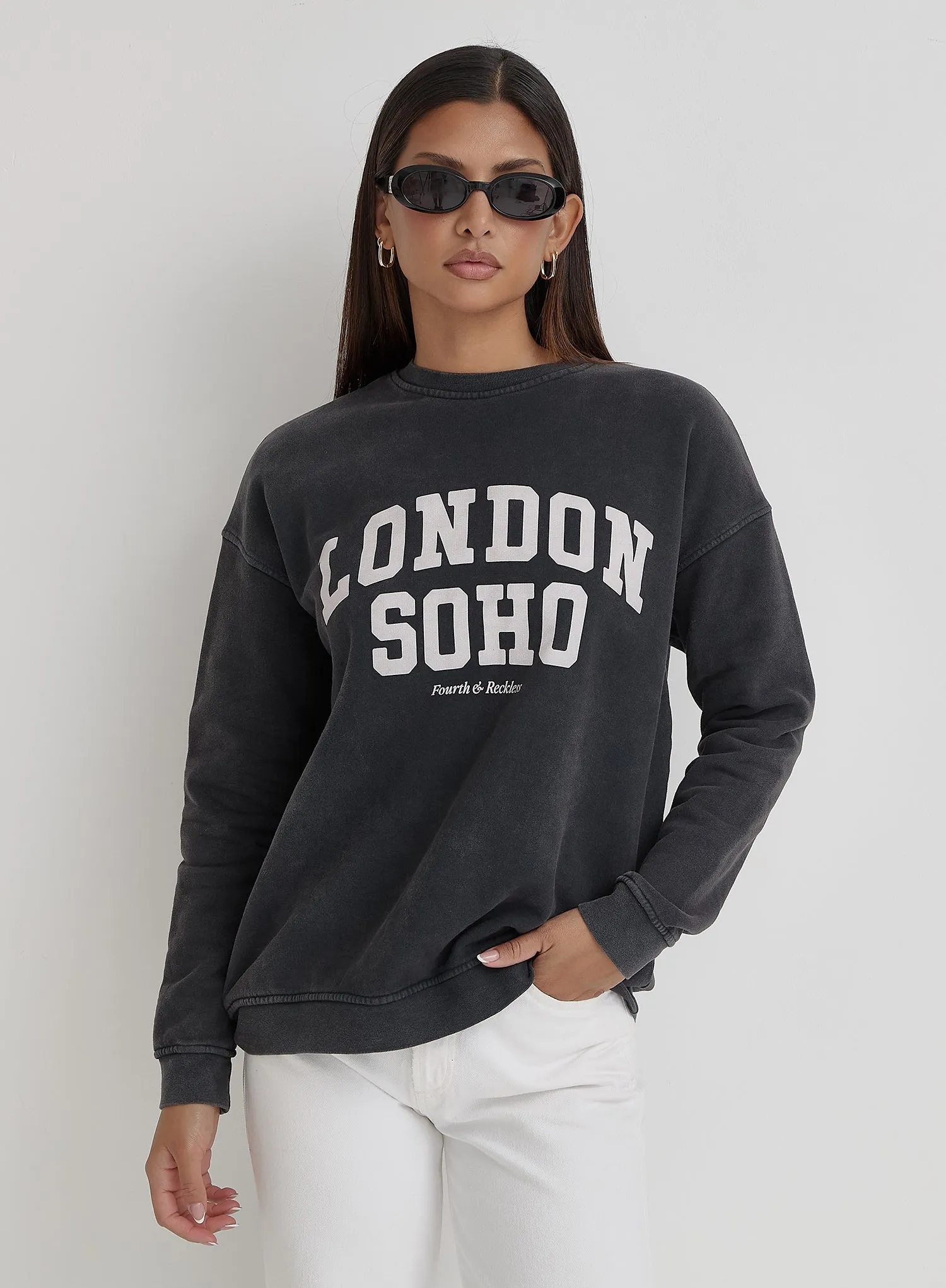 Acid Wash London Slogan Classic Longline Sweatshirt- London sold by 4th and Reckless