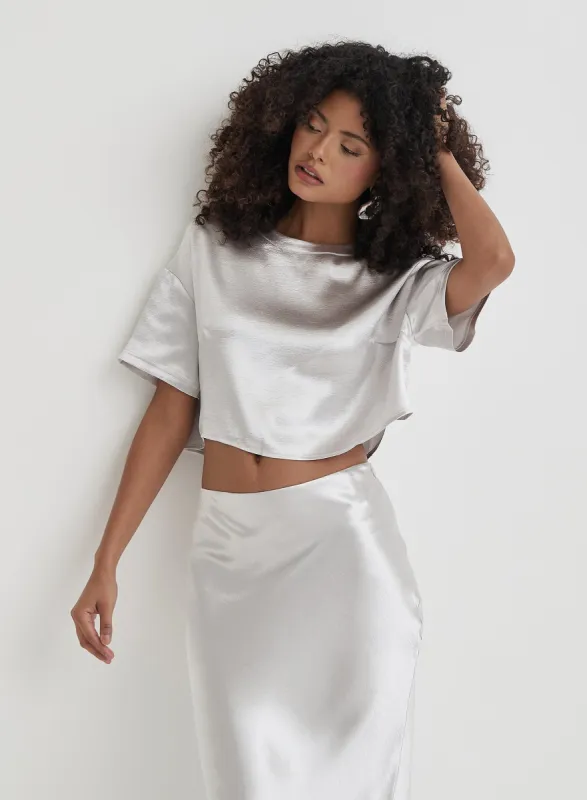 Silver Satin Cropped Top sold by 4th and Reckless