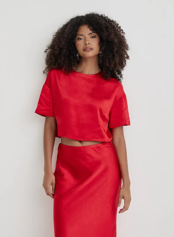 Red Satin Cropped Top- Dara sold by 4th and Reckless