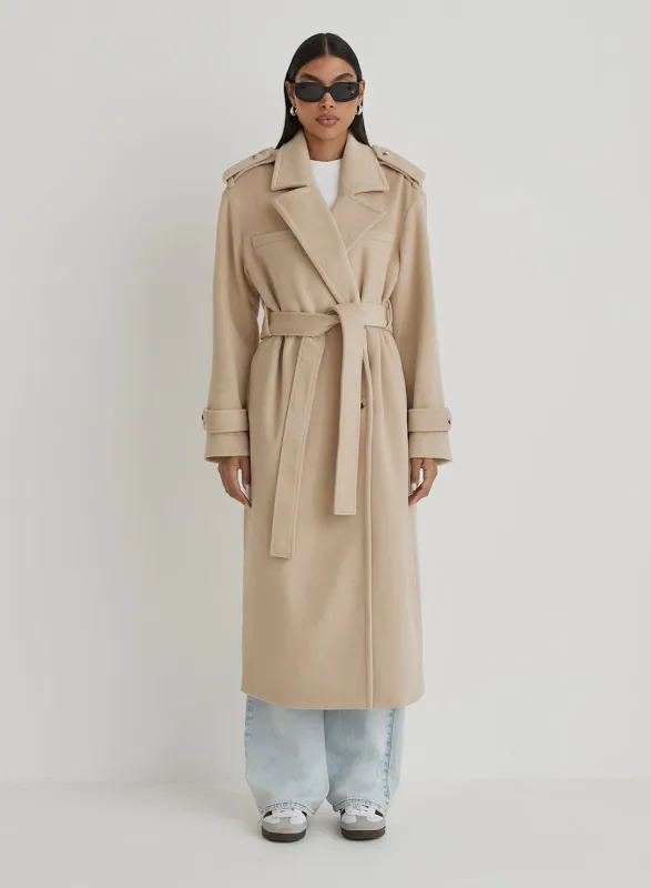 Beige Tailored Belted Longline Trench Coat sold by 4th and Reckless