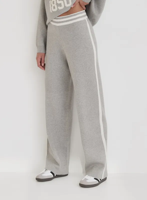Grey Knitted Contrast Stripe Wide Leg Trouser- Davis sold by 4th and Reckless