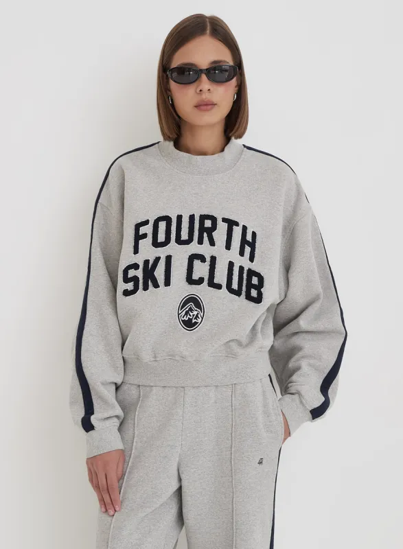 Grey Ski Club Slogan Cropped Sweatshirt- Betty sold by 4th and Reckless