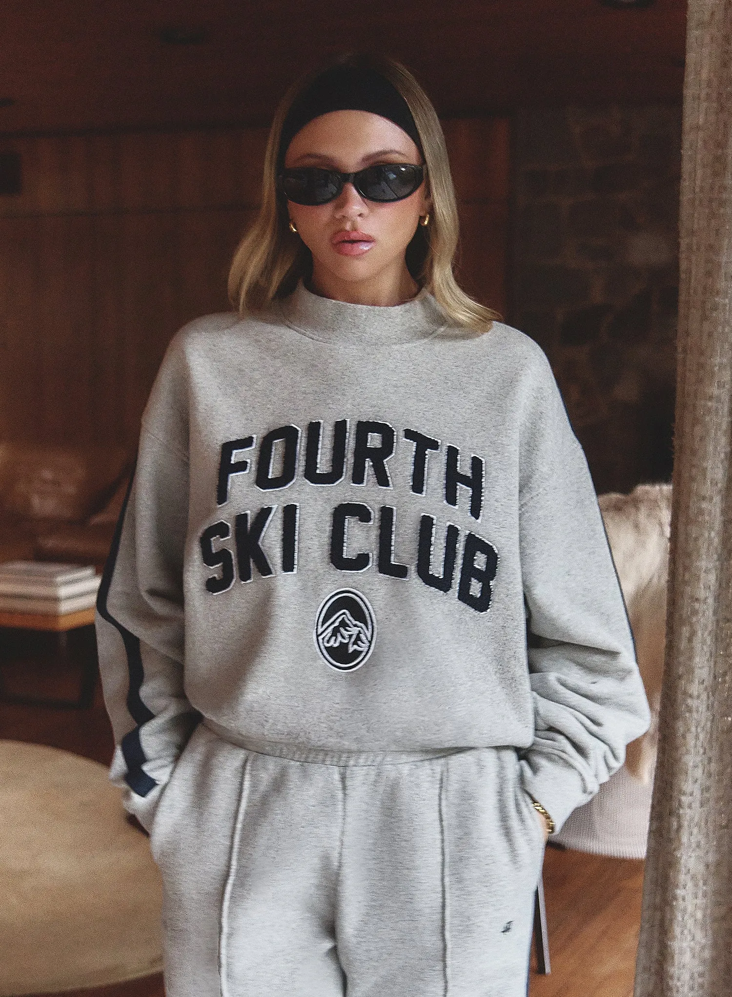 Grey Ski Club Slogan Cropped Sweatshirt sold by 4th and Reckless product image thumbnail 2
