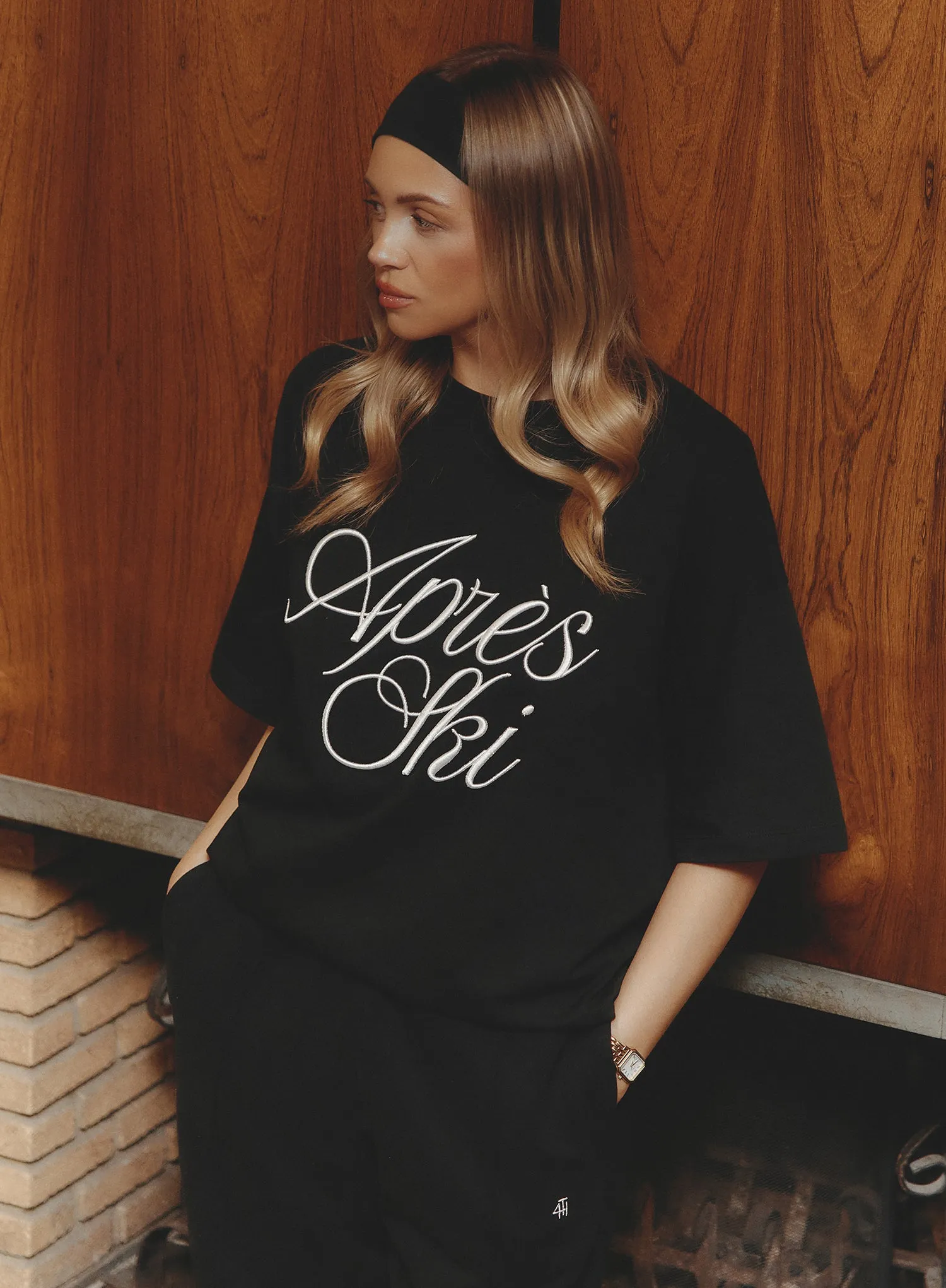 Black Embroidered Apres Ski Slogan T-Shirt sold by 4th and Reckless product image thumbnail 2