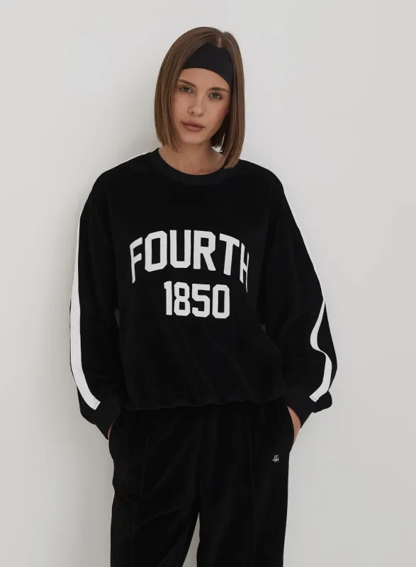 Black Velour Branded Classic Sweatshirt- Cacie sold by 4th and Reckless