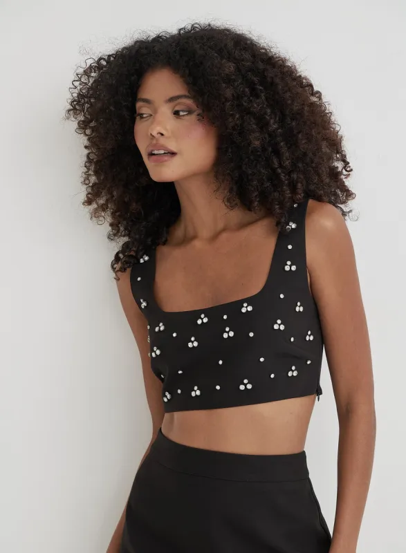 Black Embellished Crop Top- Sara sold by 4th and Reckless