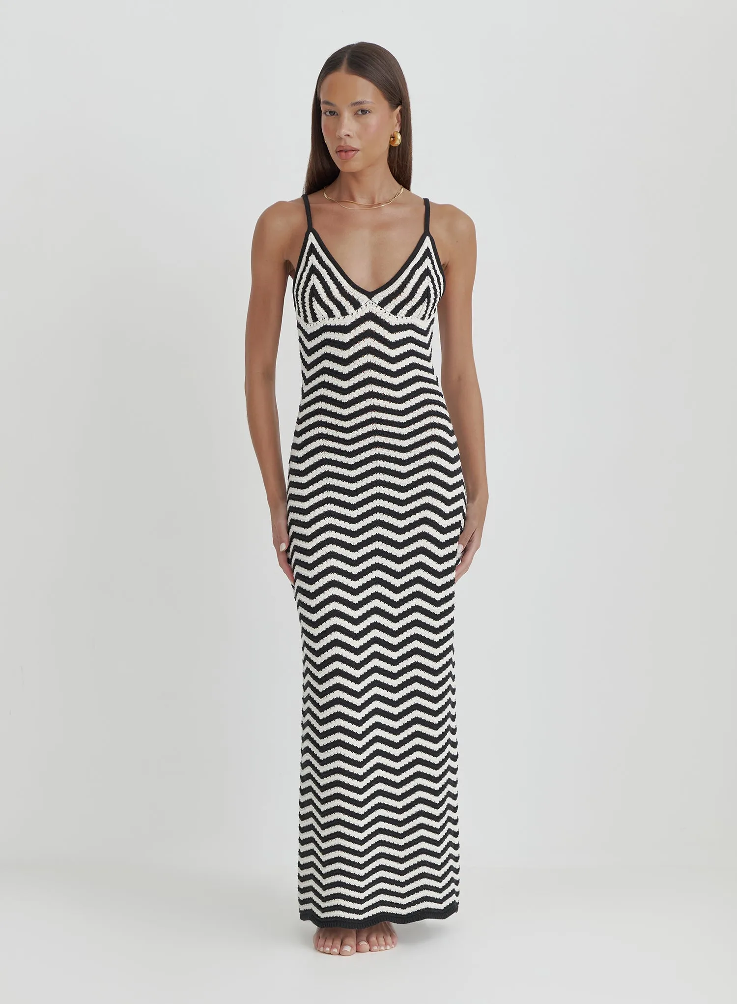 Cream And Black Stripe Knitted Maxi Dress- Yvette sold by 4th and Reckless product image thumbnail 2