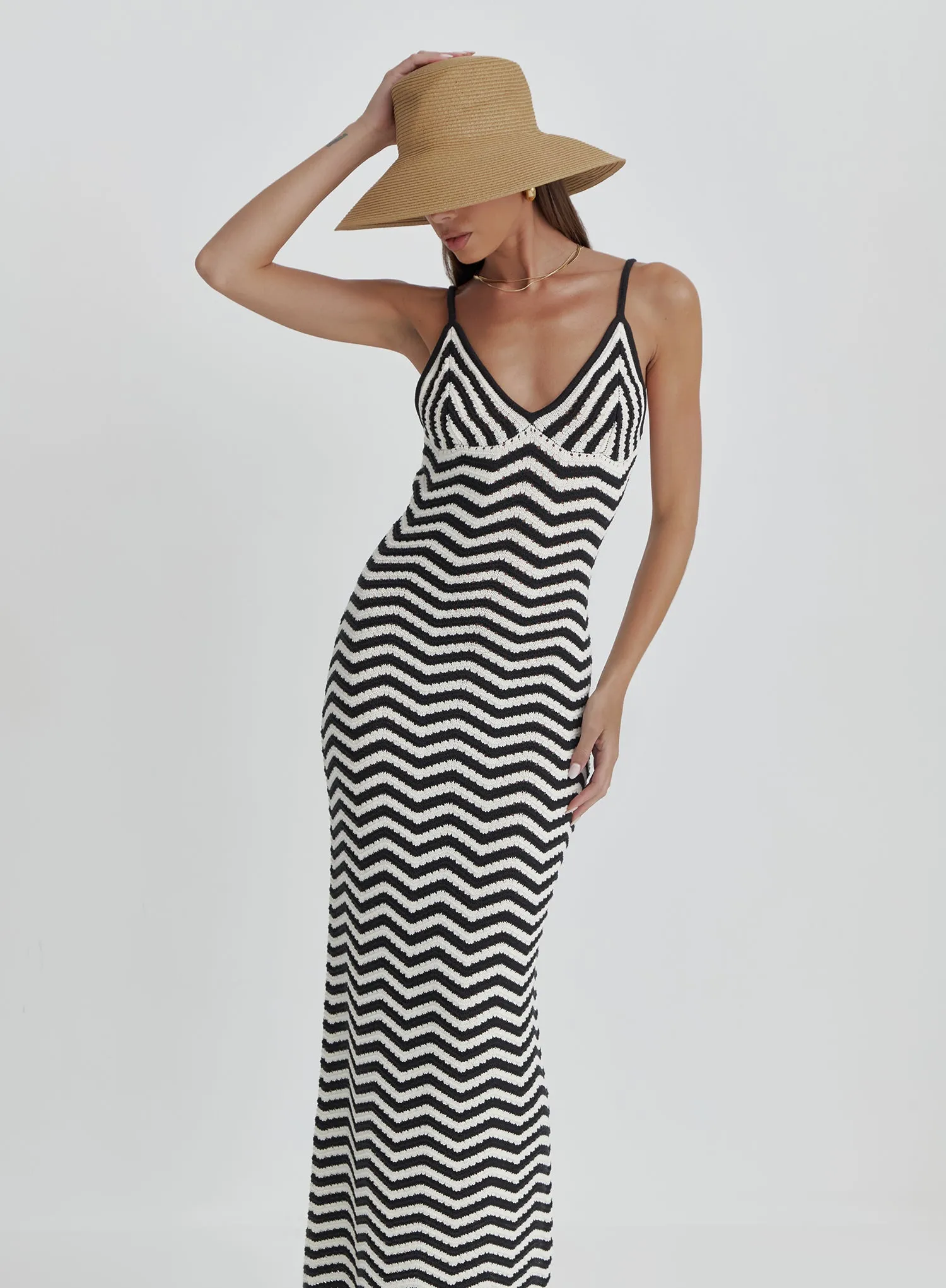 Cream And Black Stripe Knitted Maxi Dress- Yvette sold by 4th and Reckless product image thumbnail 3