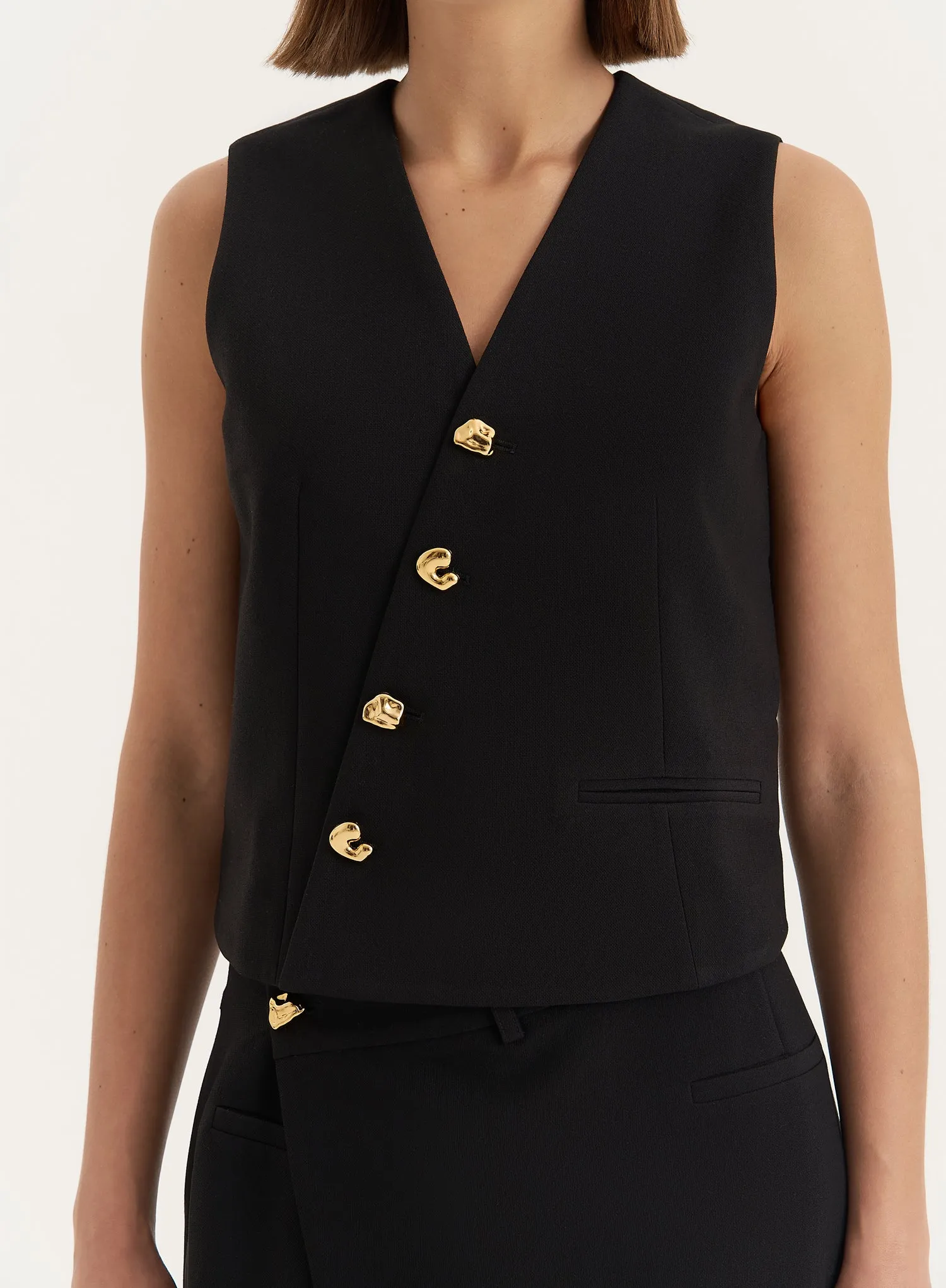 Black Asymmetric Gold Button Front Waistcoat sold by 4th and Reckless product image thumbnail 3