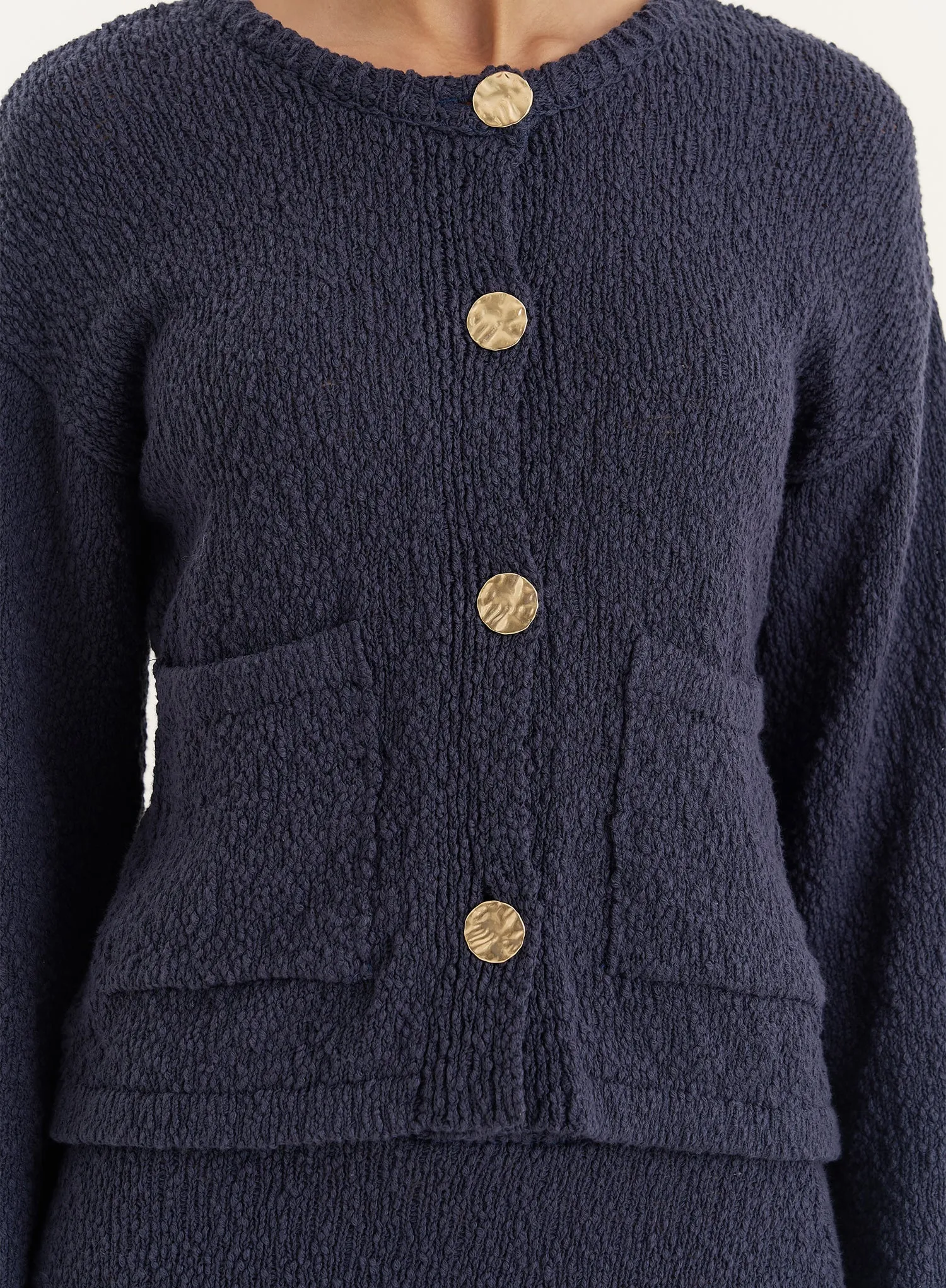 Navy Knitted Gold Button Front Cardigan sold by 4th and Reckless product image thumbnail 3