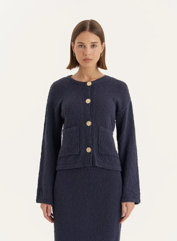 Navy Knitted Gold Button Front Cardigan- Sharni sold by 4th and Reckless
