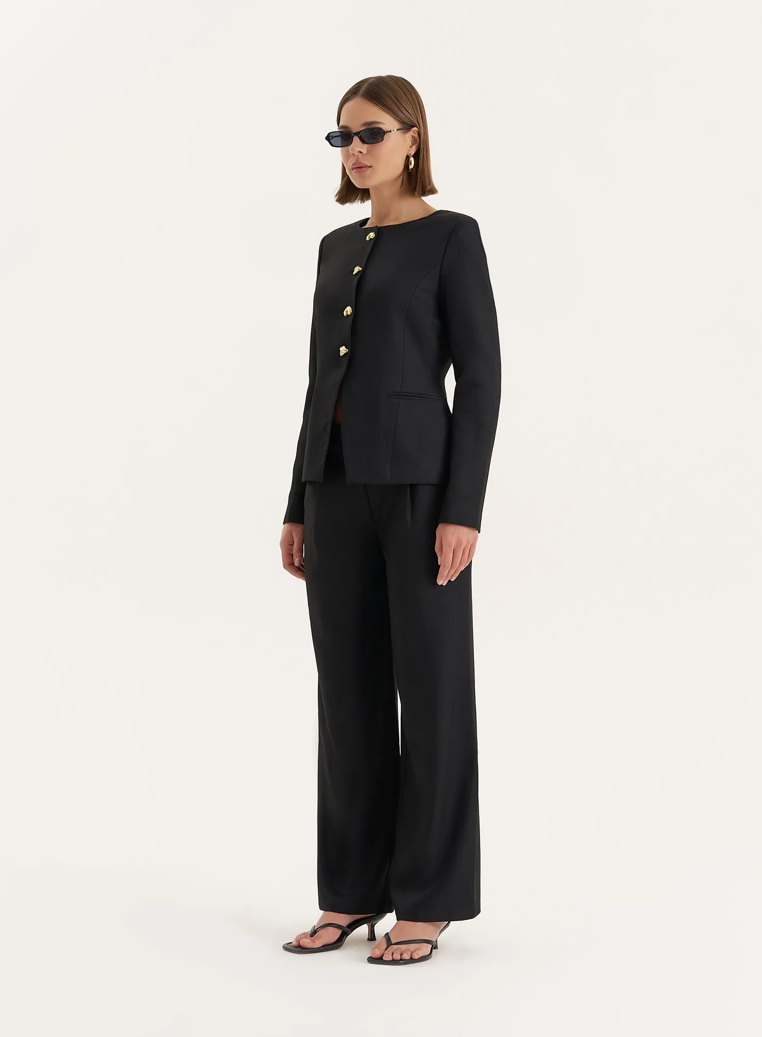 Black Tailored Gold Button Front Split Blazer- Polly sold by 4th and Reckless product image thumbnail 3