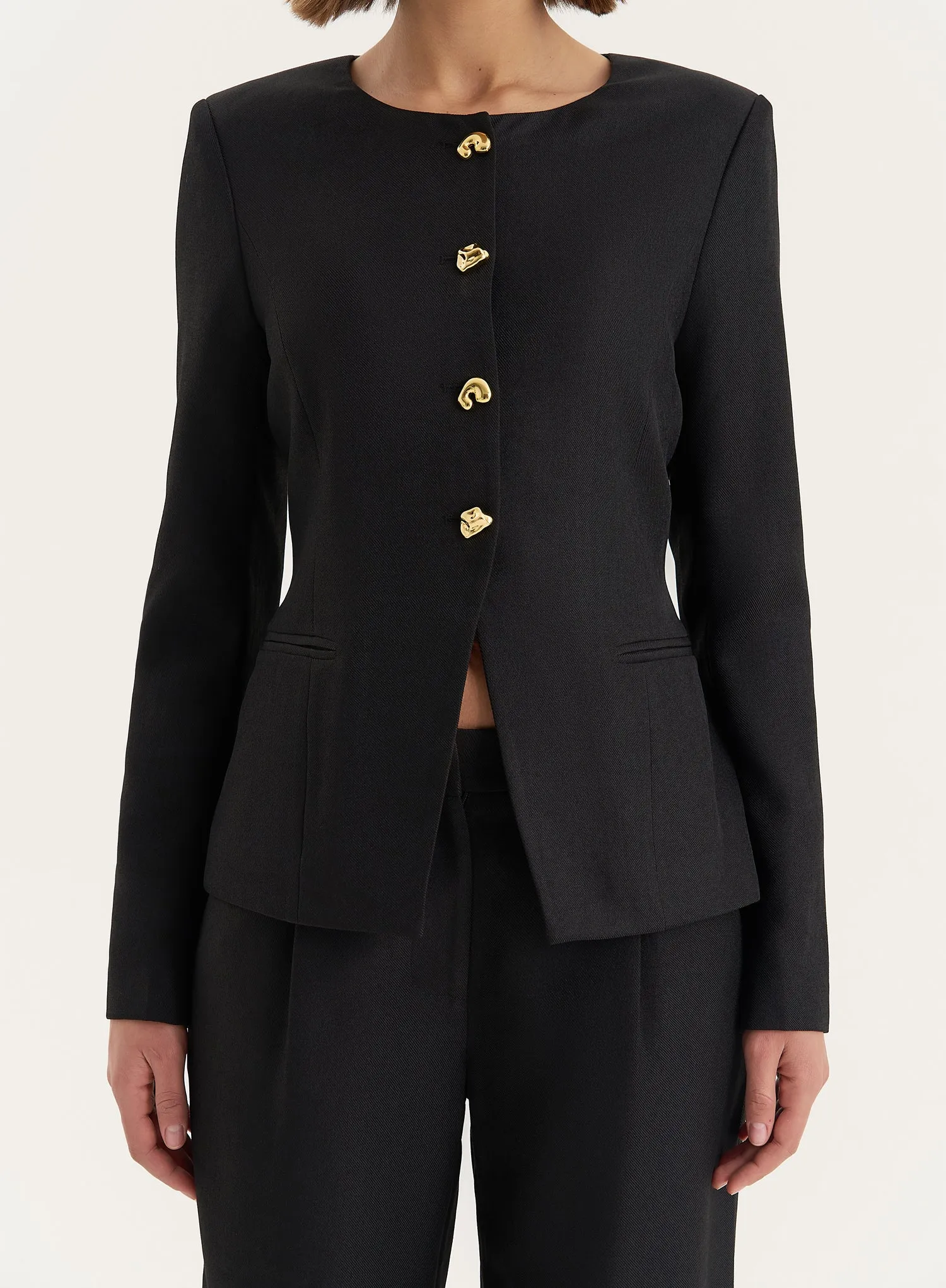 Black Tailored Gold Button Front Split Blazer- Polly sold by 4th and Reckless product image thumbnail 2