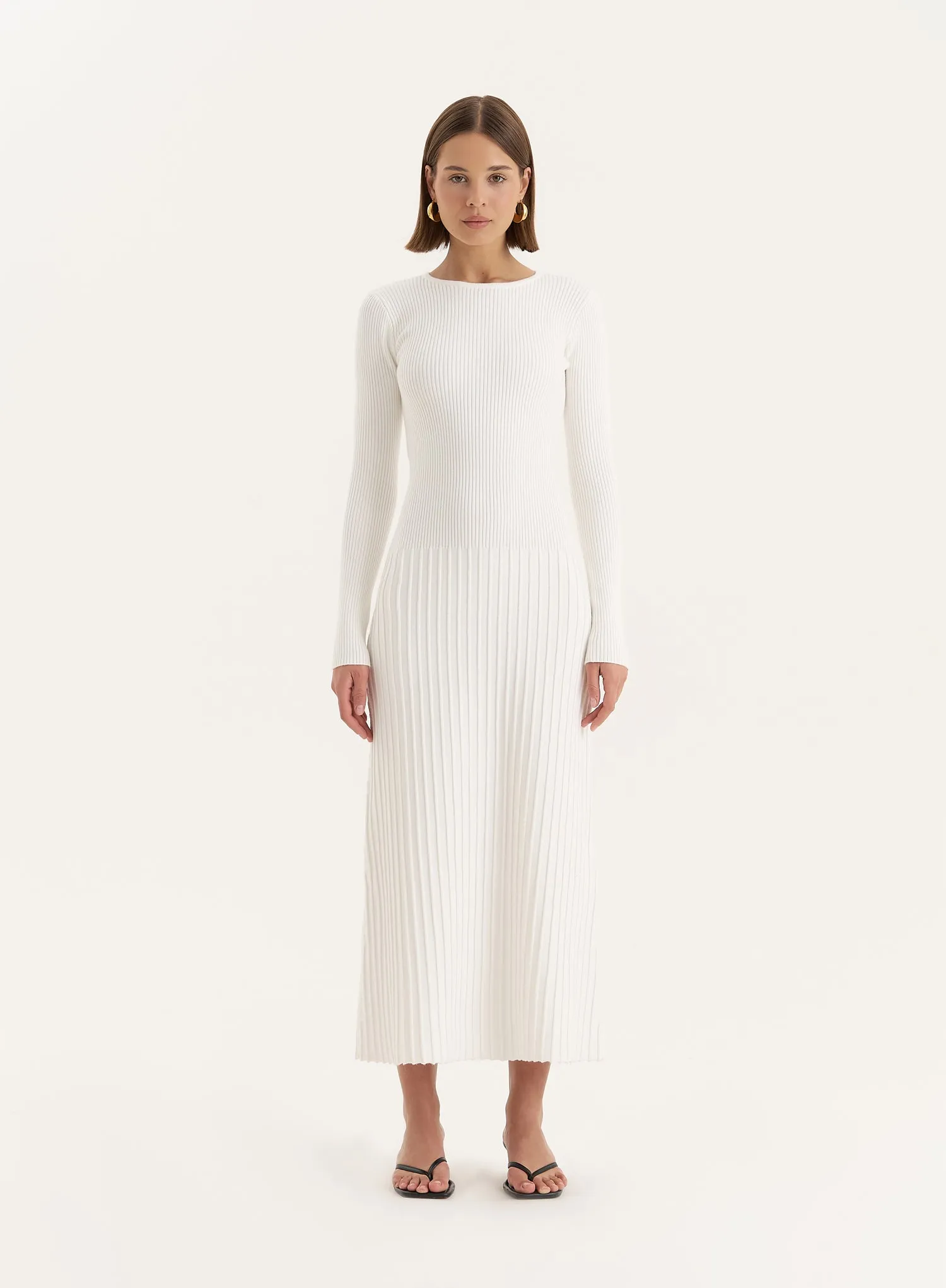 White Rib Knit Tie Back Detail Maxi Dress- Adele sold by 4th and Reckless