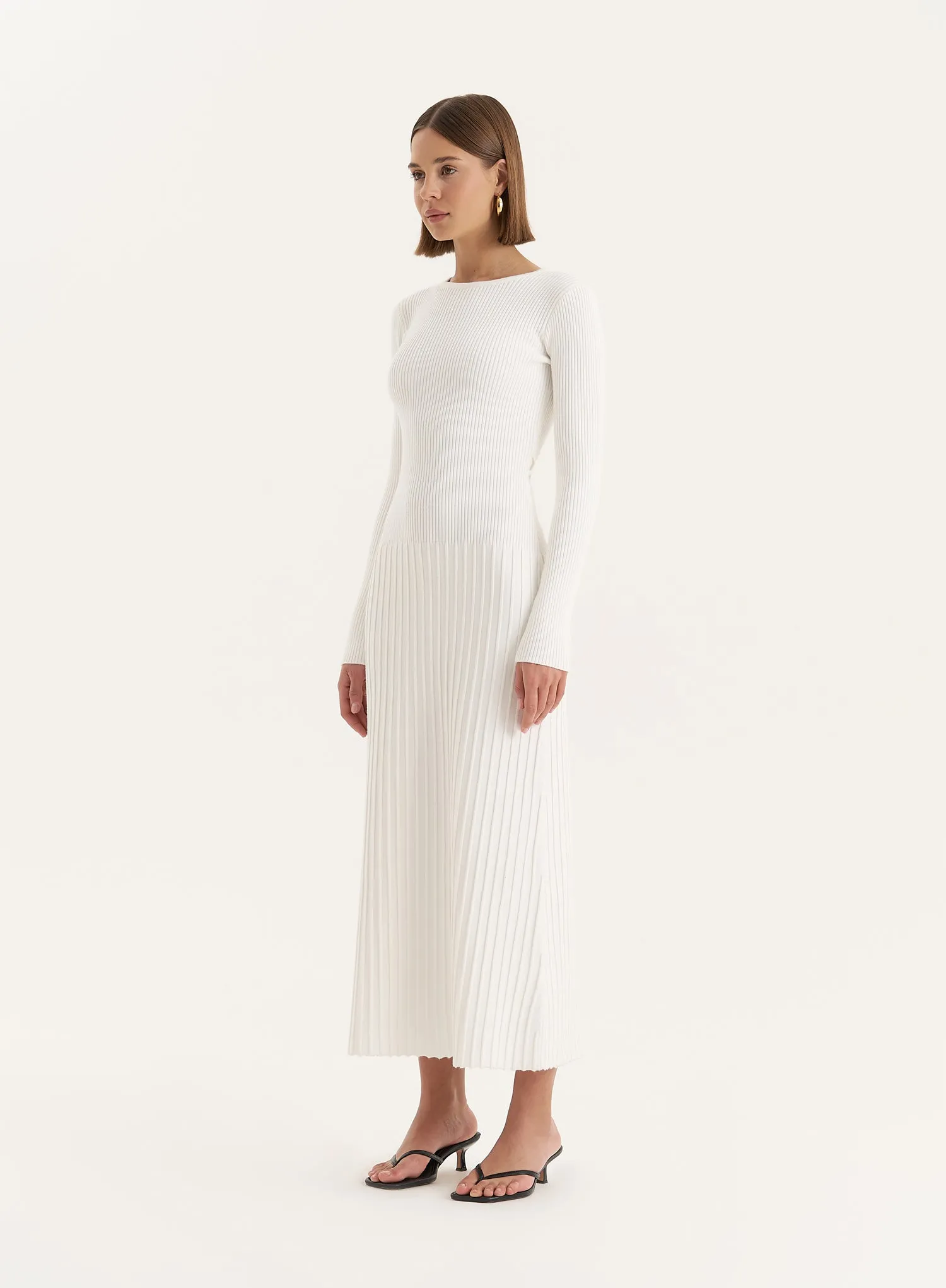 White Rib Knit Tie Back Detail Maxi Dress- Adele sold by 4th and Reckless product image thumbnail 5