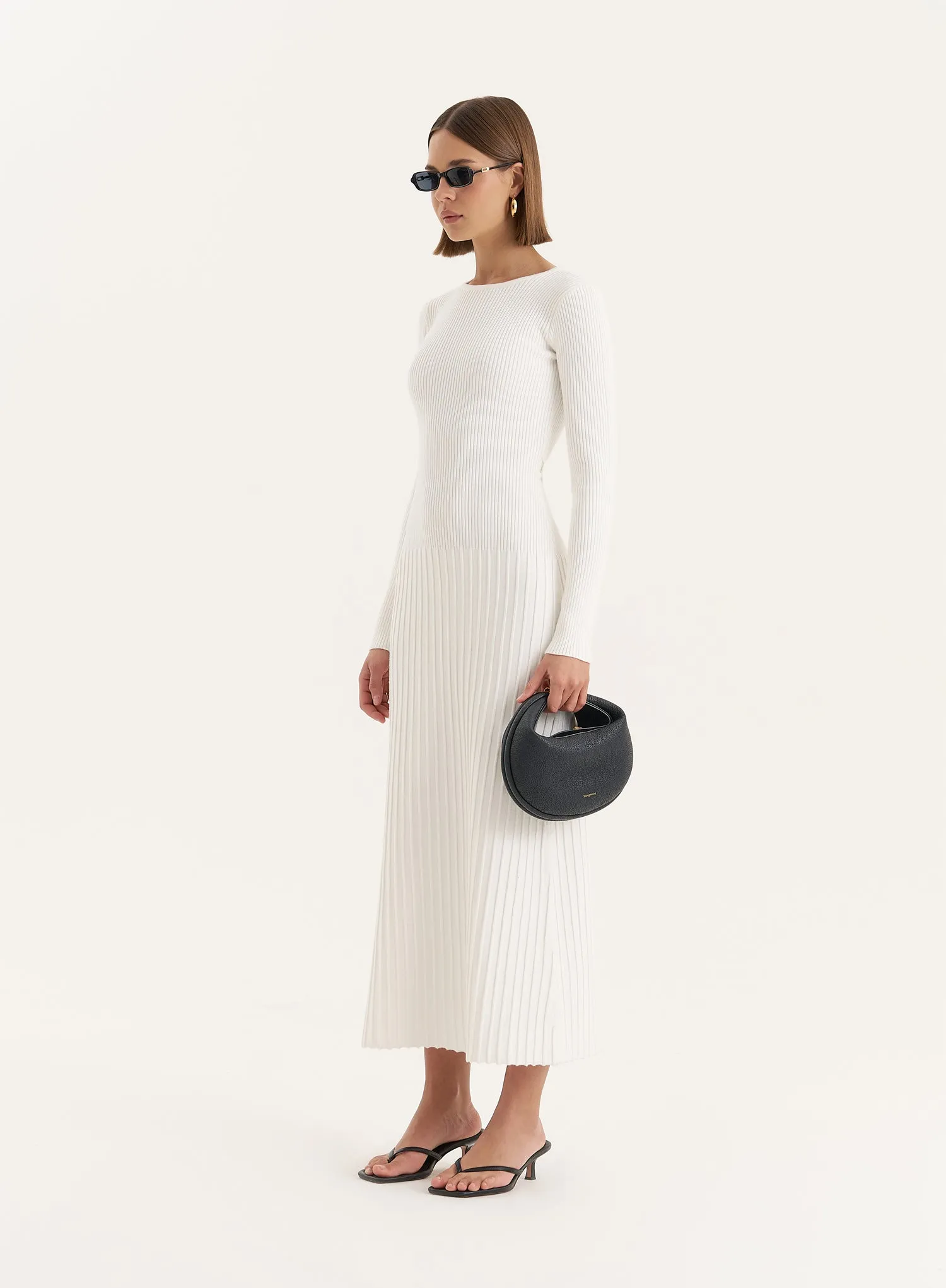 White Rib Knit Tie Back Detail Maxi Dress- Adele sold by 4th and Reckless product image thumbnail 2