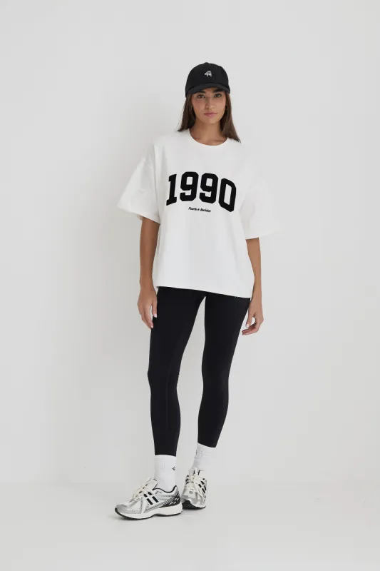 White 1990 Slogan Oversized T-Shirt- Oran sold by 4th and Reckless