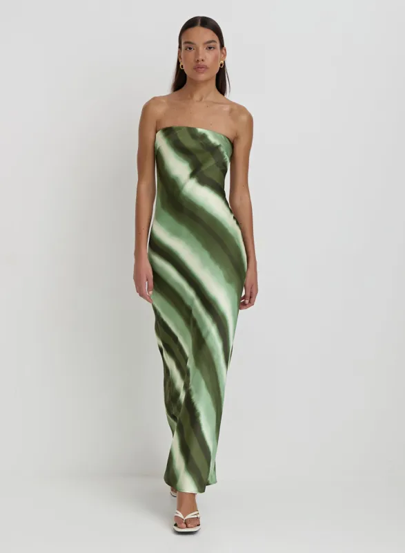 Green Printed Satin Bandeau Maxi Dress- Tessi sold by 4th and Reckless