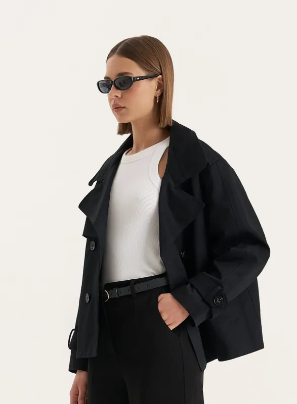 Black Cropped Oversized Trench Coat sold by 4th and Reckless