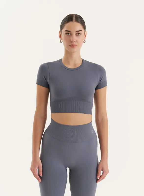 Grey Seamless Gym Crop Top- Brogan sold by 4th and Reckless