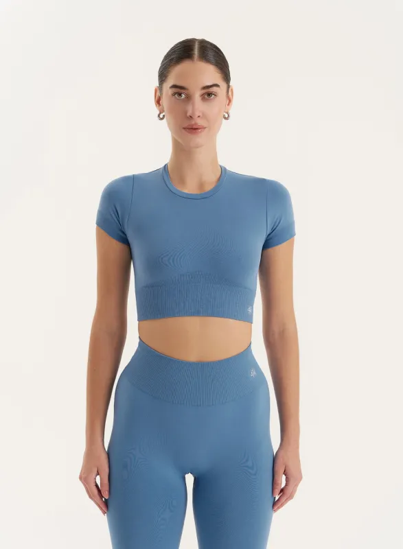 Blue Seamless Gym Crop Top- Brogan sold by 4th and Reckless
