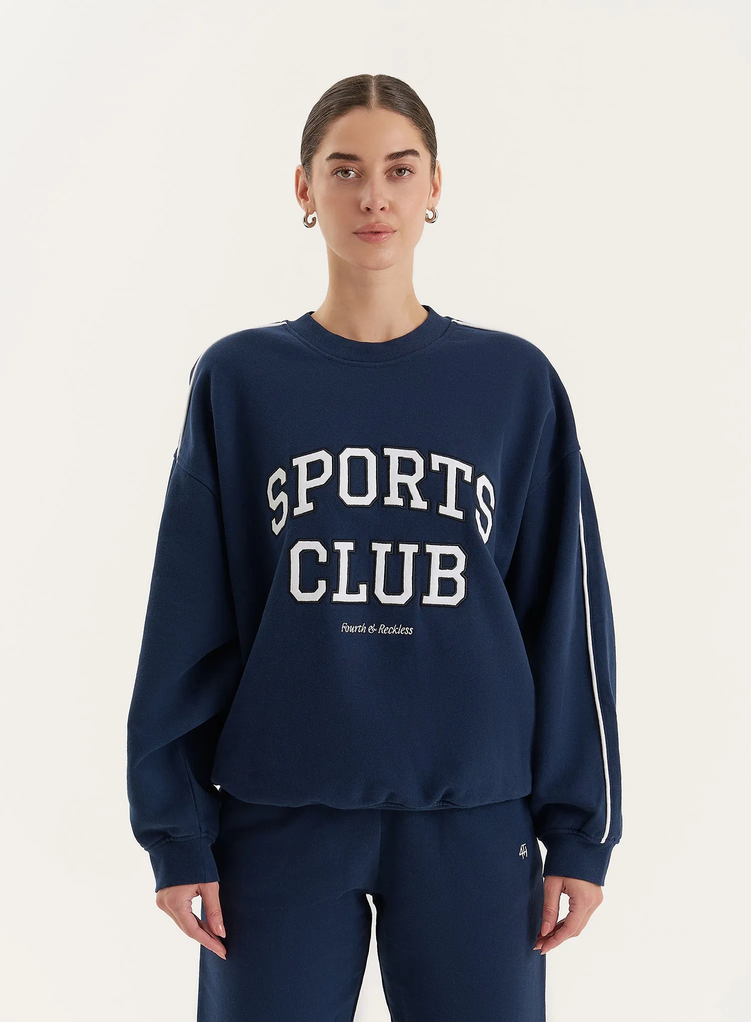Navy Slogan Relaxed Oversized Sweatshirt sold by 4th and Reckless