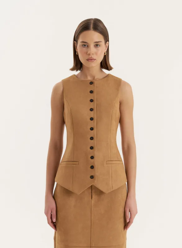 Tan Faux Suede Tailored Waistcoat sold by 4th and Reckless