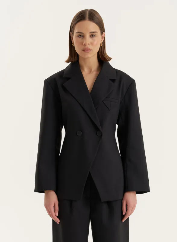 Black Cinched Waist Tailored Blazer- Reese sold by 4th and Reckless