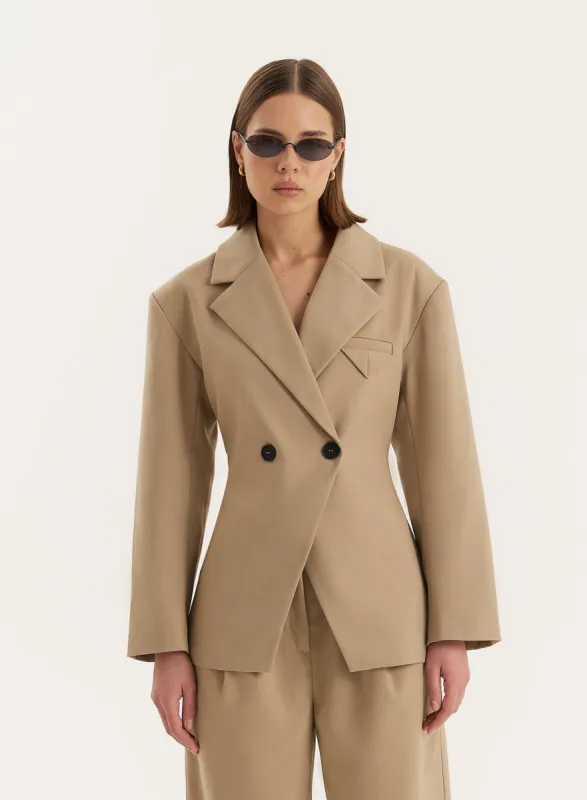 Camel Cinched Waist Tailored Blazer- Reese sold by 4th and Reckless