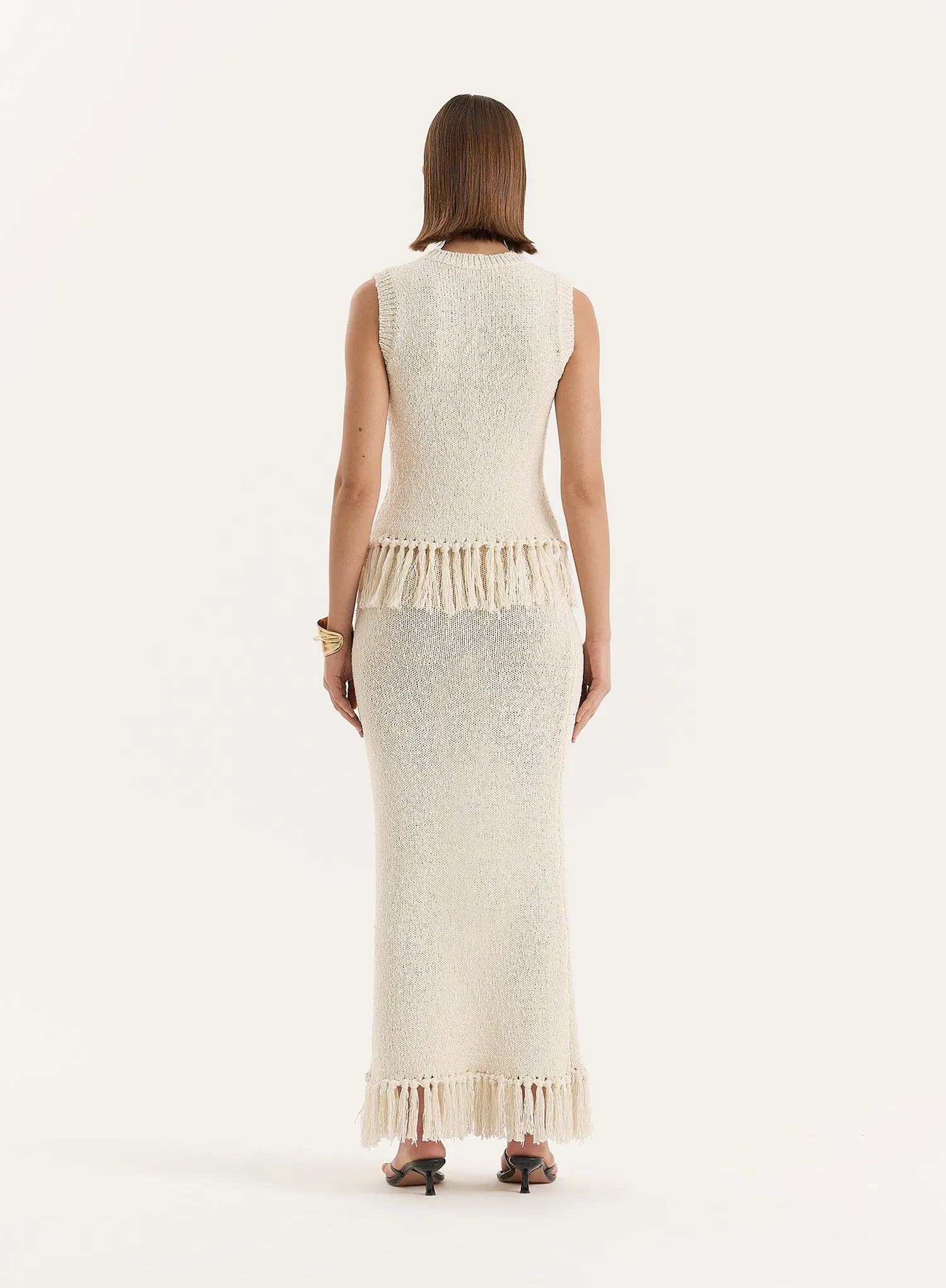 Beige Sleeveless Knitted Tassel Trim Top sold by 4th and Reckless product image thumbnail 4