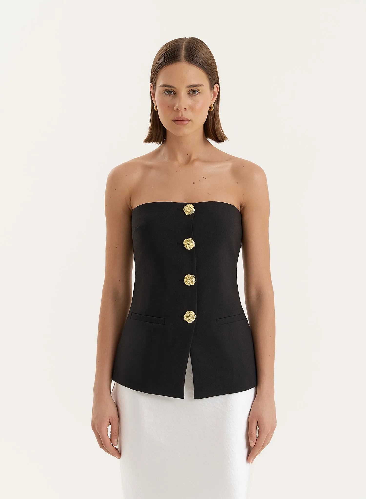 Black Tailored Gold Button Corset- Clare sold by 4th and Reckless