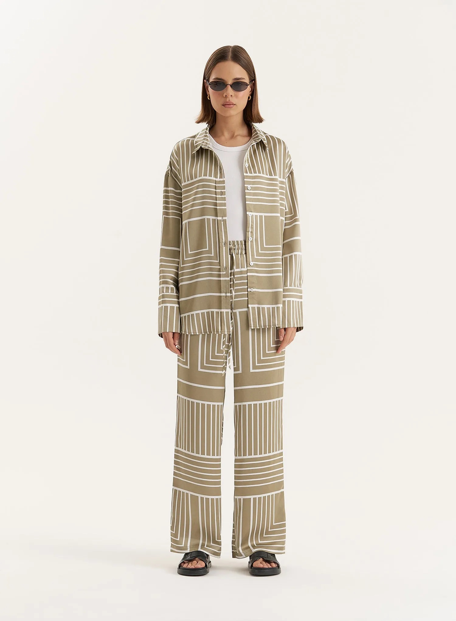 Sage Green Satin Graphic Print Trouser sold by 4th and Reckless product image thumbnail 2