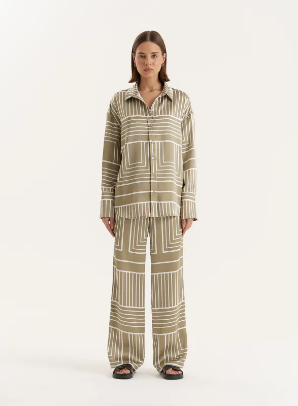 Sage Green Satin Graphic Print Shirt sold by 4th and Reckless