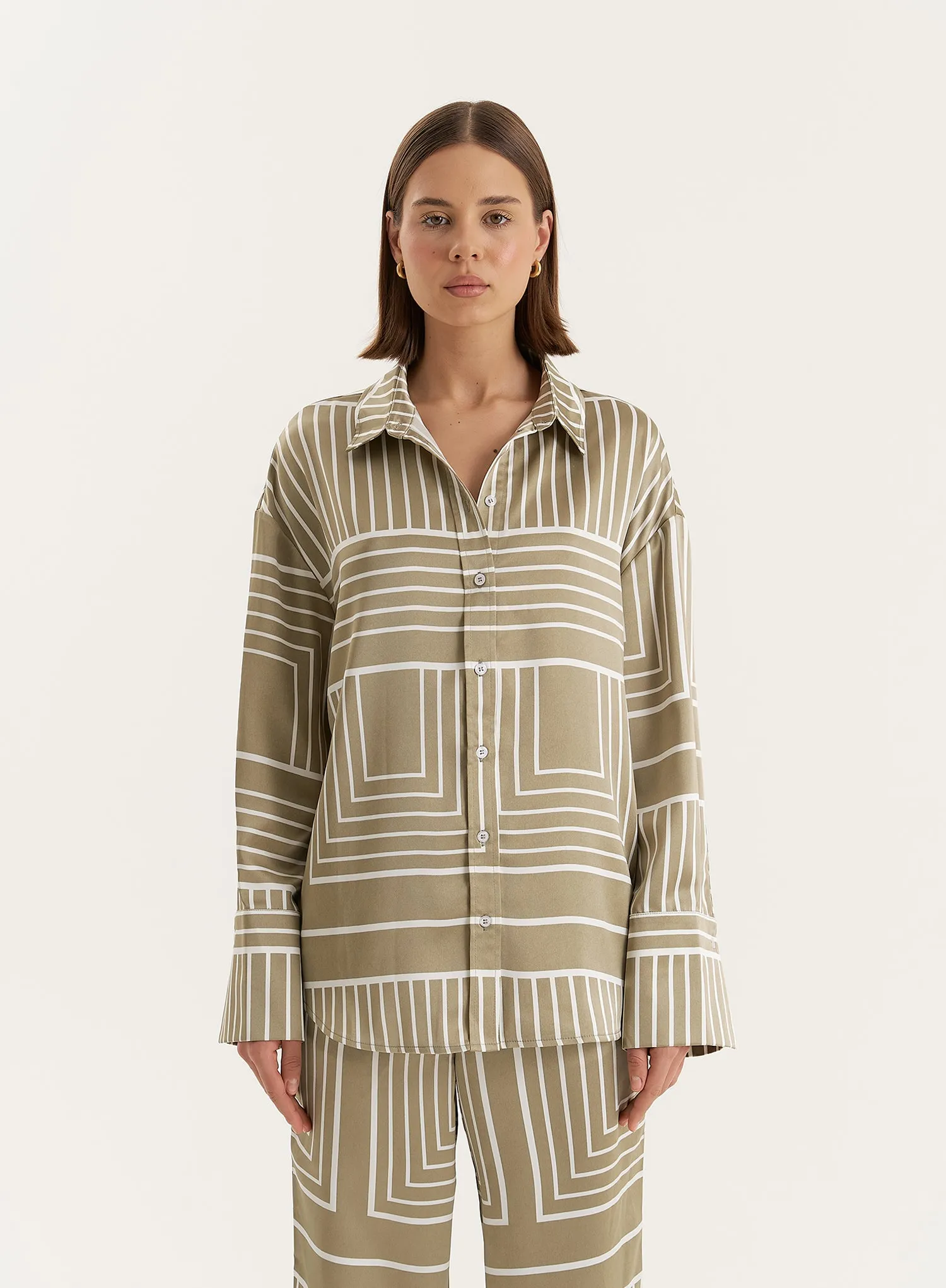 Sage Green Satin Graphic Print Shirt sold by 4th and Reckless product image thumbnail 2