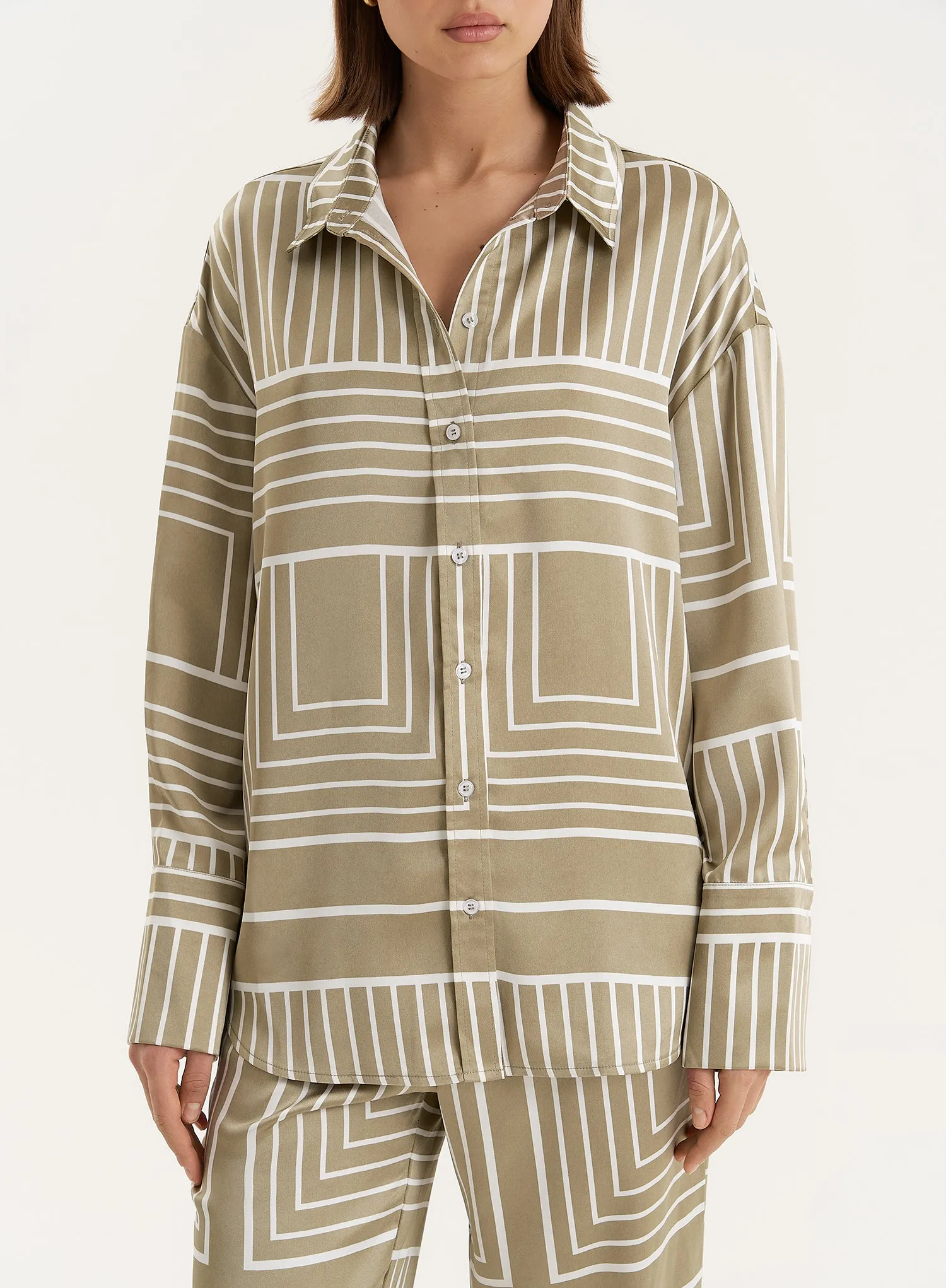 Sage Green Satin Graphic Print Shirt sold by 4th and Reckless product image thumbnail 3