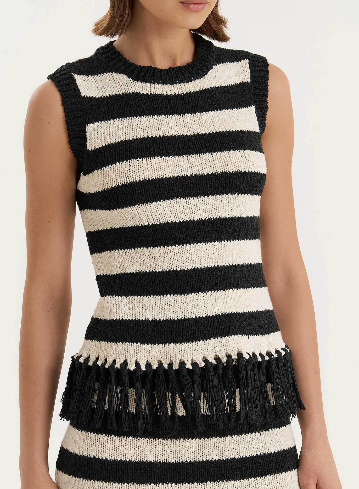Striped Sleeveless Knitted Tassel Trim Top- Lauryn sold by 4th and Reckless product image thumbnail 3