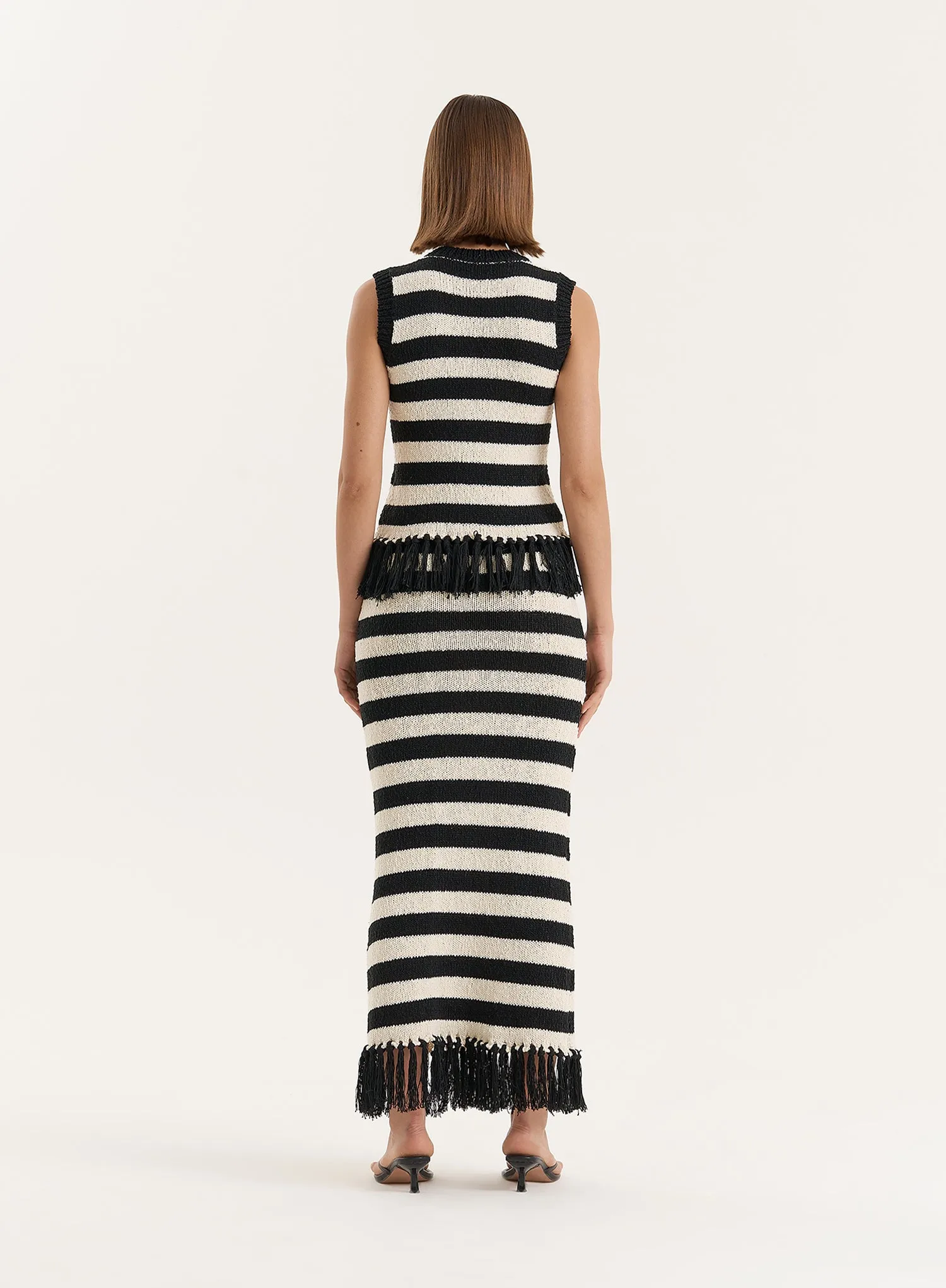 Striped Sleeveless Knitted Tassel Trim Top- Lauryn sold by 4th and Reckless product image thumbnail 4