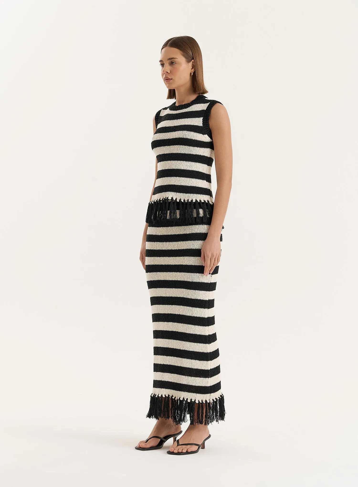 Striped Sleeveless Knitted Tassel Trim Top- Lauryn sold by 4th and Reckless product image thumbnail 5