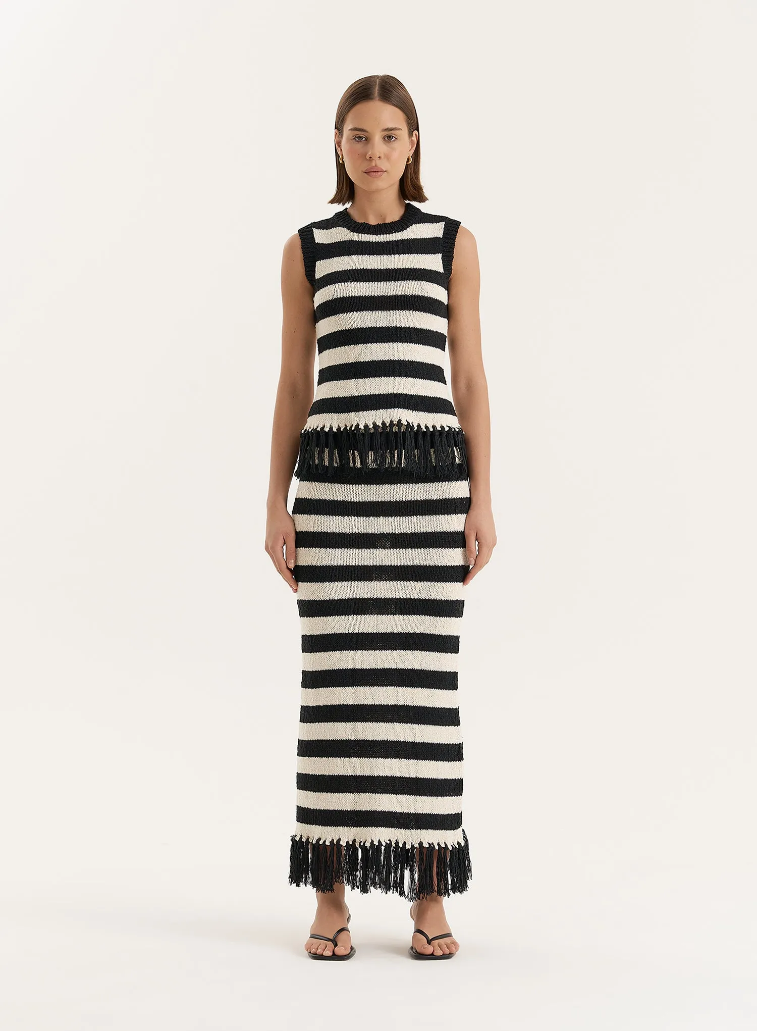 Striped Sleeveless Knitted Tassel Trim Top- Lauryn sold by 4th and Reckless product image thumbnail 2